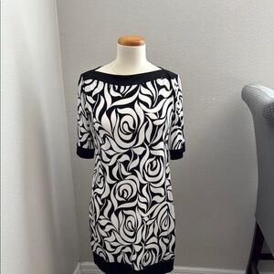 London Times Black and White Sheath Mini Dress